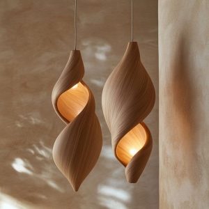 Đèn gỗ xoắn ốc trang trí hiện đại